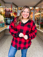 Country Classic V-Neck Top in Red