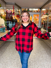 Country Classic V-Neck Top in Red