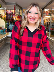 Country Classic V-Neck Top in Red