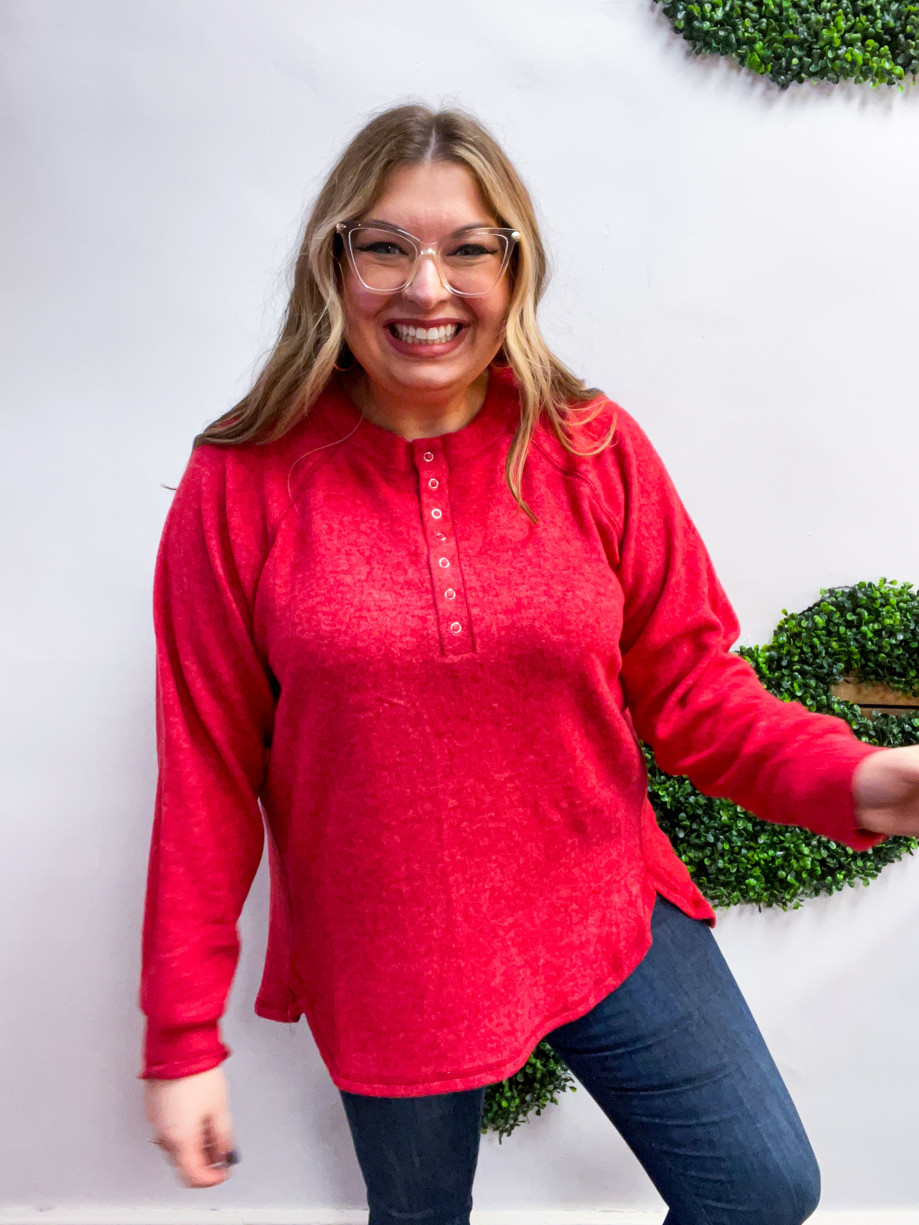 Maplewood Button Henley Sweater in Red *FINAL SALE*