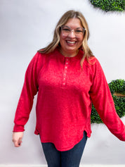Maplewood Button Henley Sweater in Red *FINAL SALE*