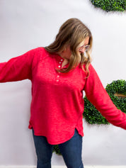Maplewood Button Henley Sweater in Red *FINAL SALE*
