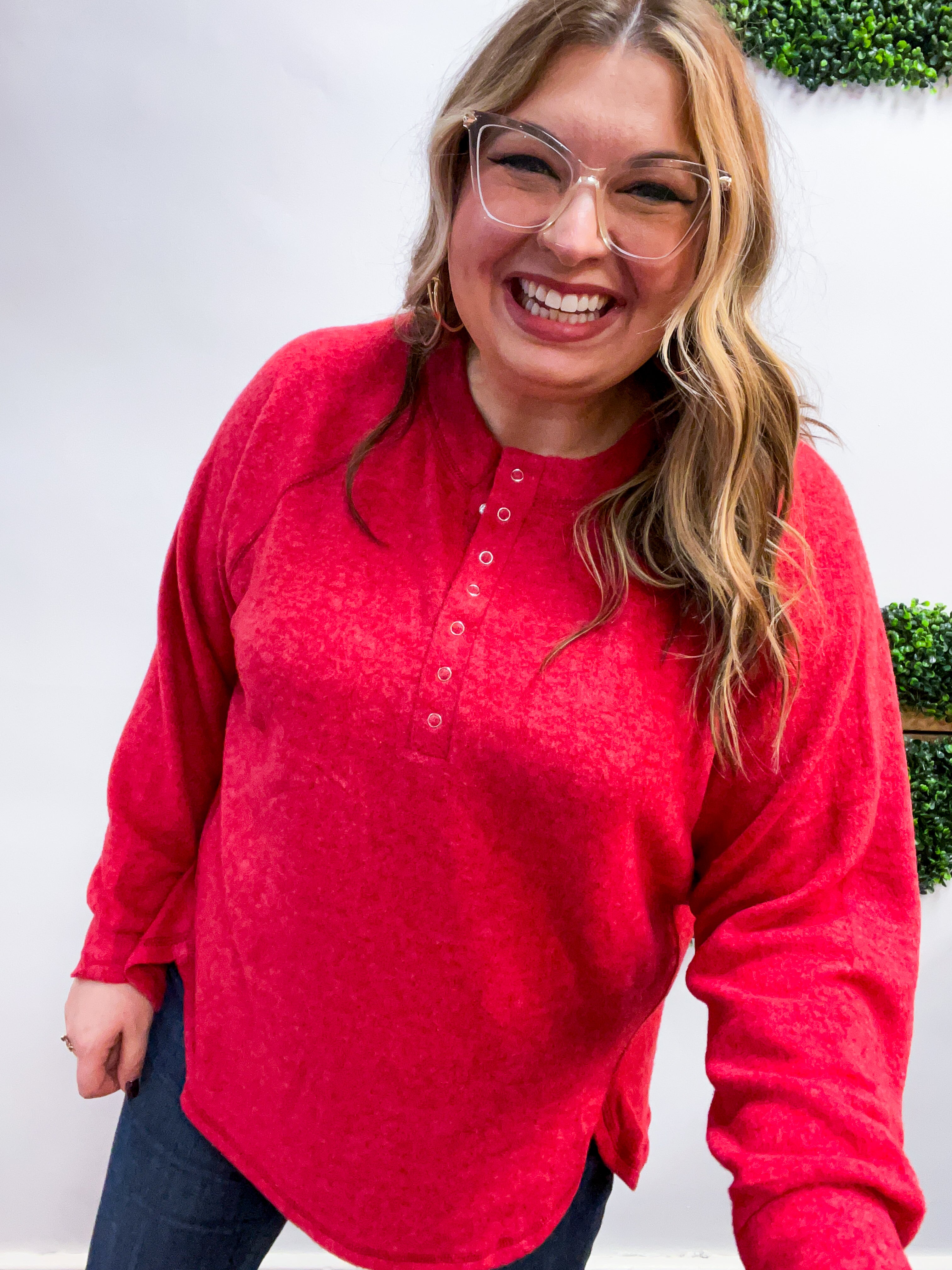 Maplewood Button Henley Sweater in Red *FINAL SALE*