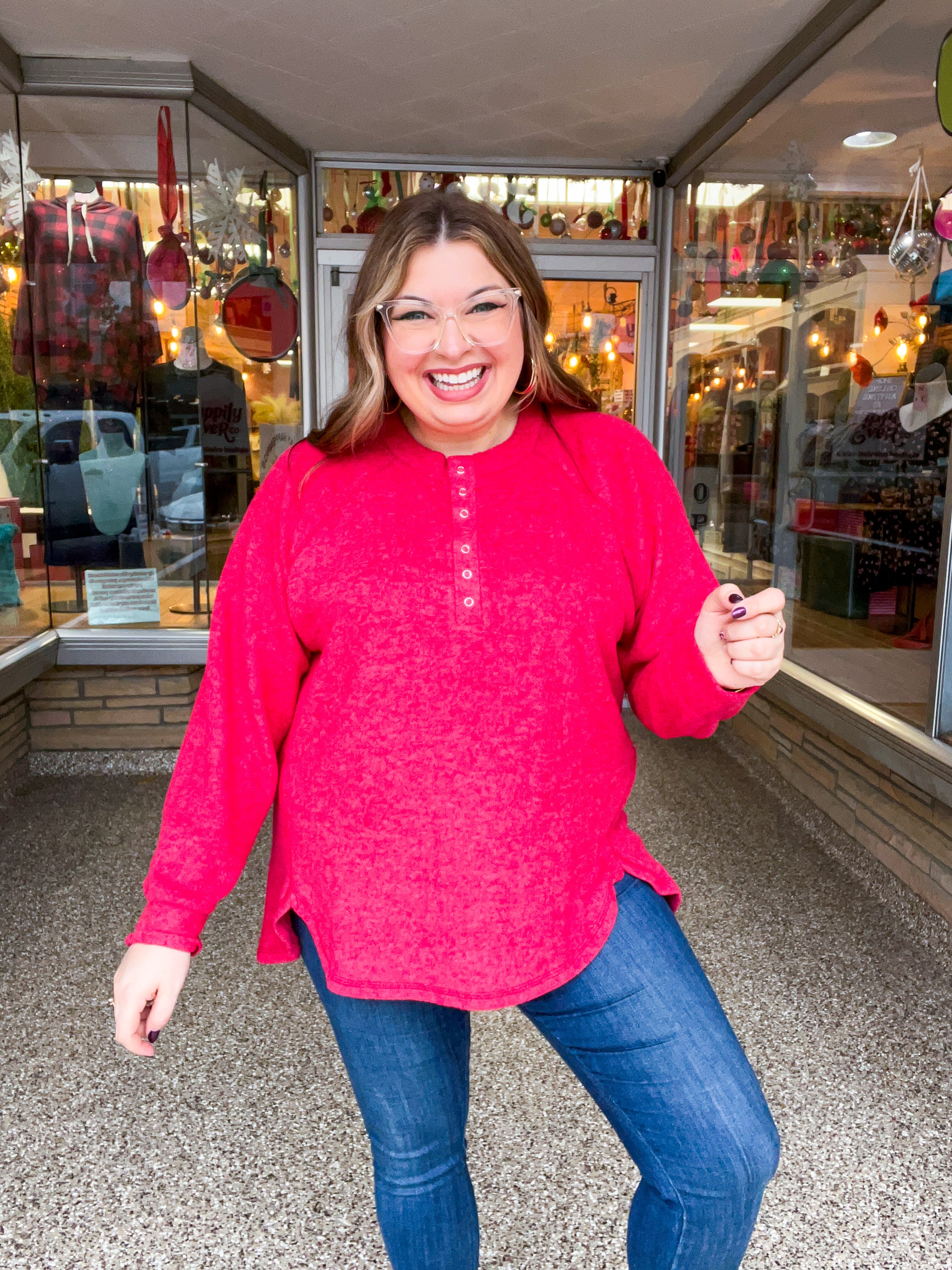Maplewood Button Henley Sweater in Red *FINAL SALE*
