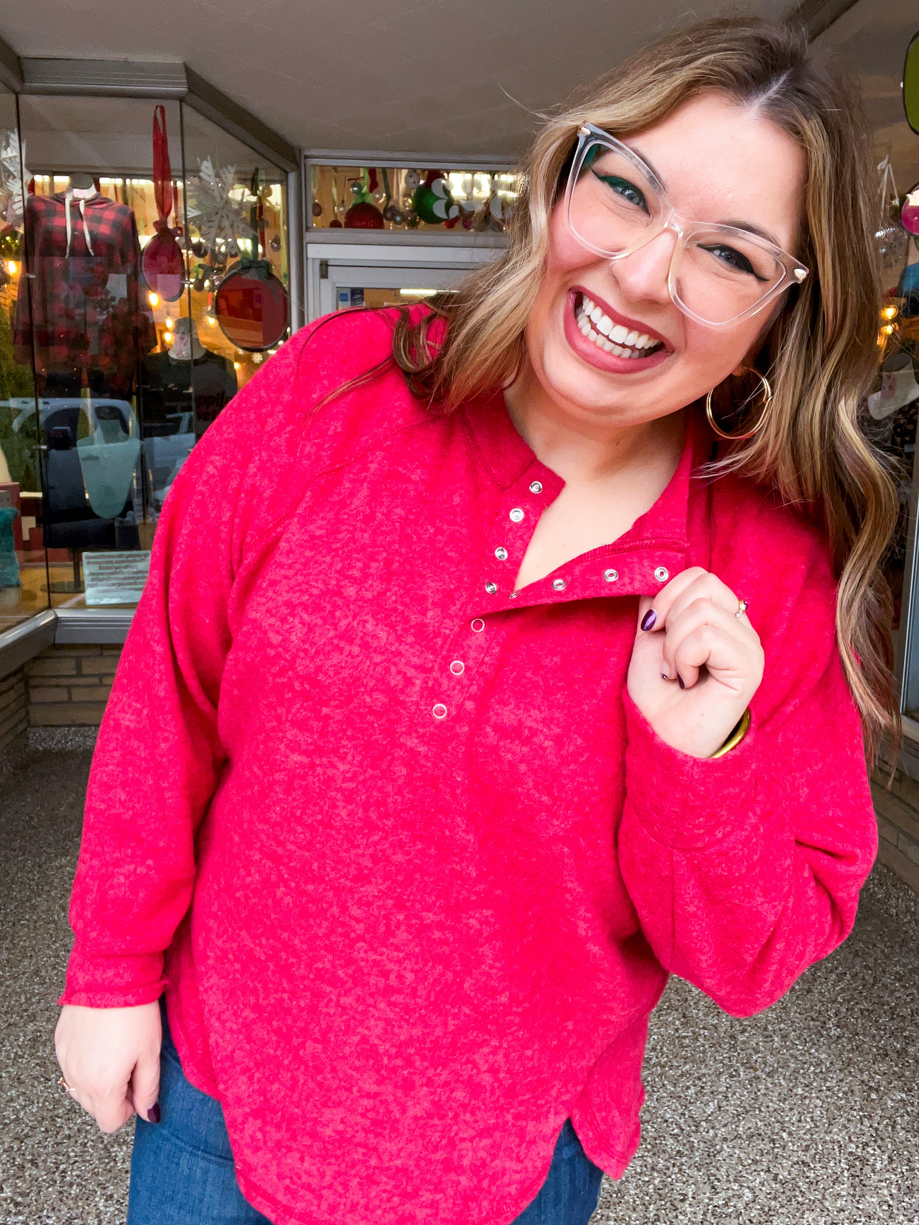 Maplewood Button Henley Sweater in Red *FINAL SALE*