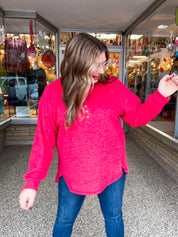 Maplewood Button Henley Sweater in Red *FINAL SALE*