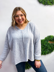 Creamy Comfort V-Neck Sweater in Heather Grey