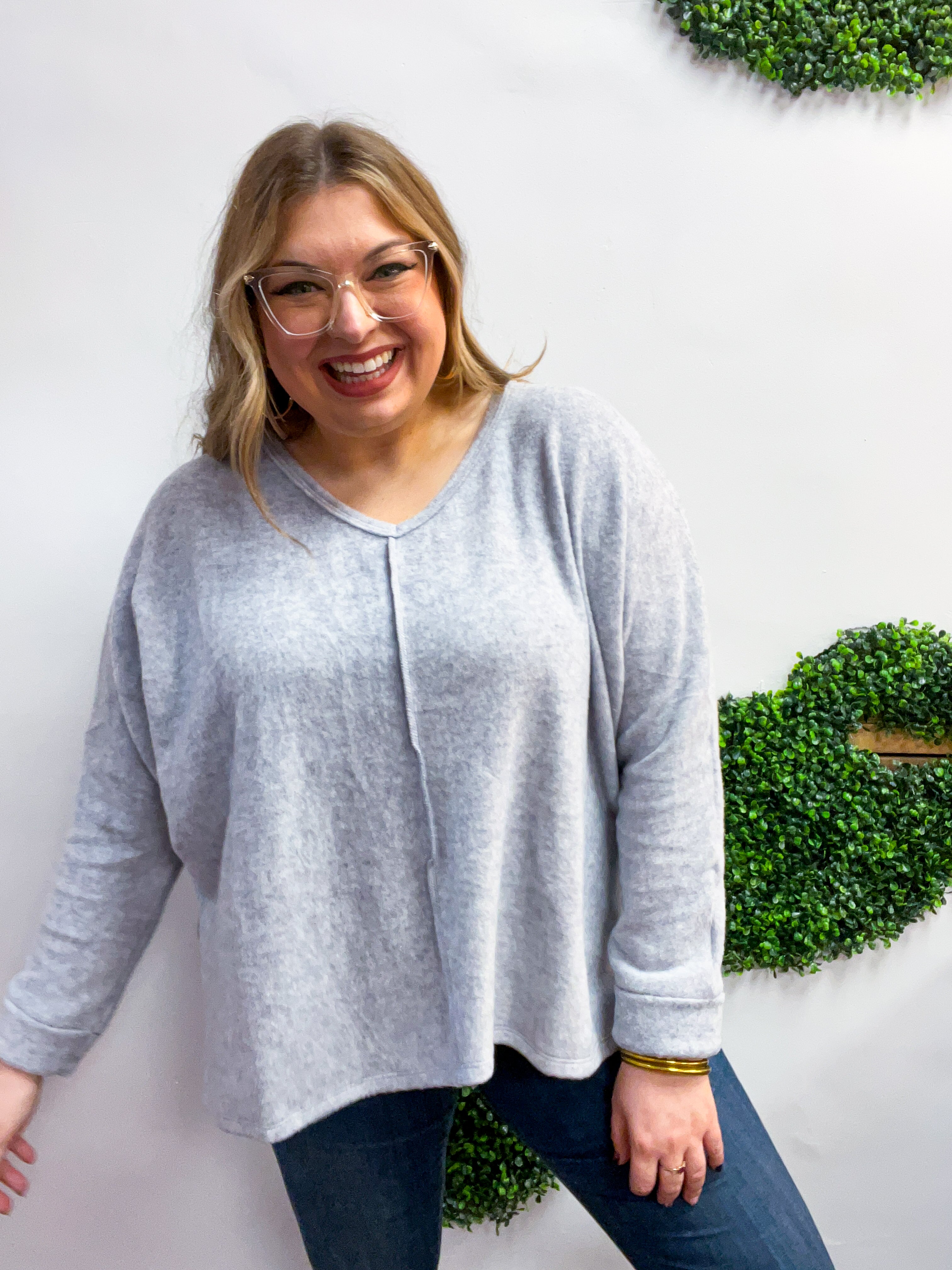 Creamy Comfort V-Neck Sweater in Heather Grey