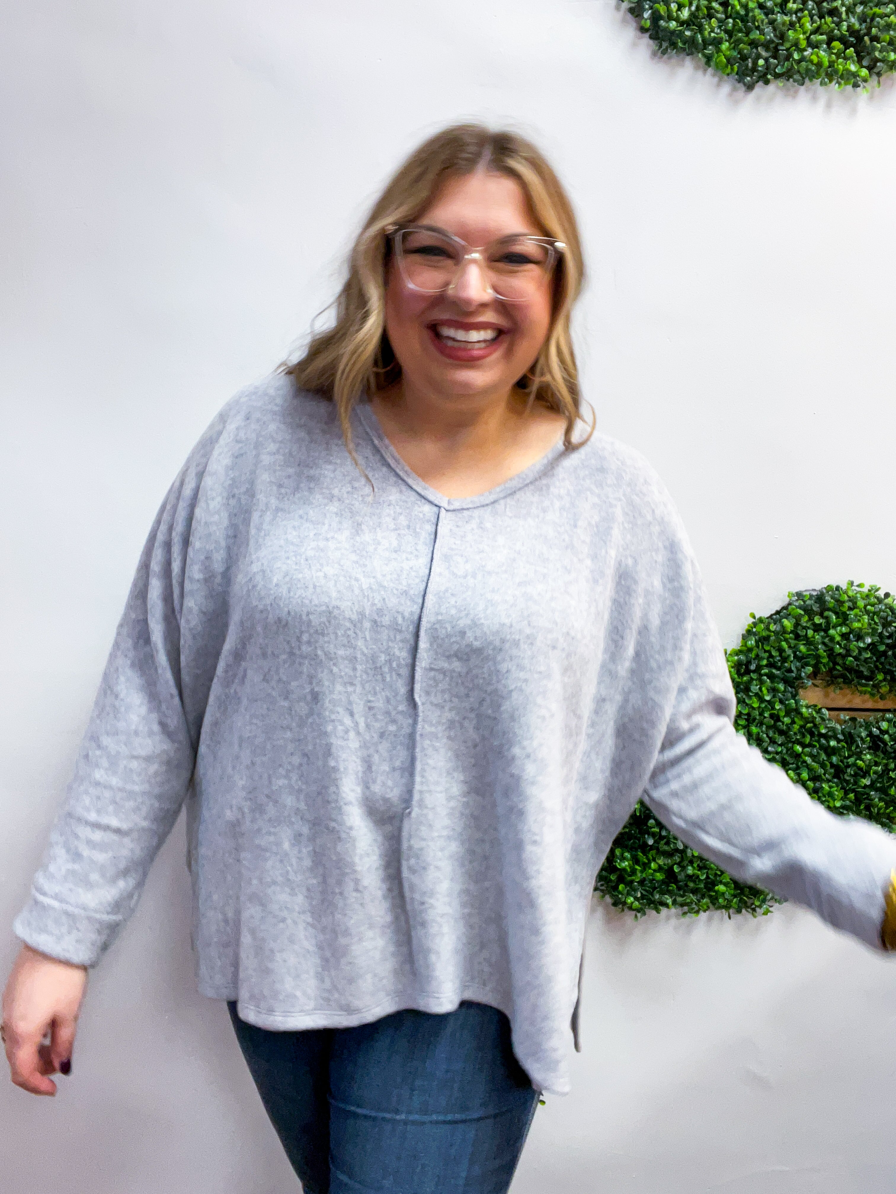 Creamy Comfort V-Neck Sweater in Heather Grey