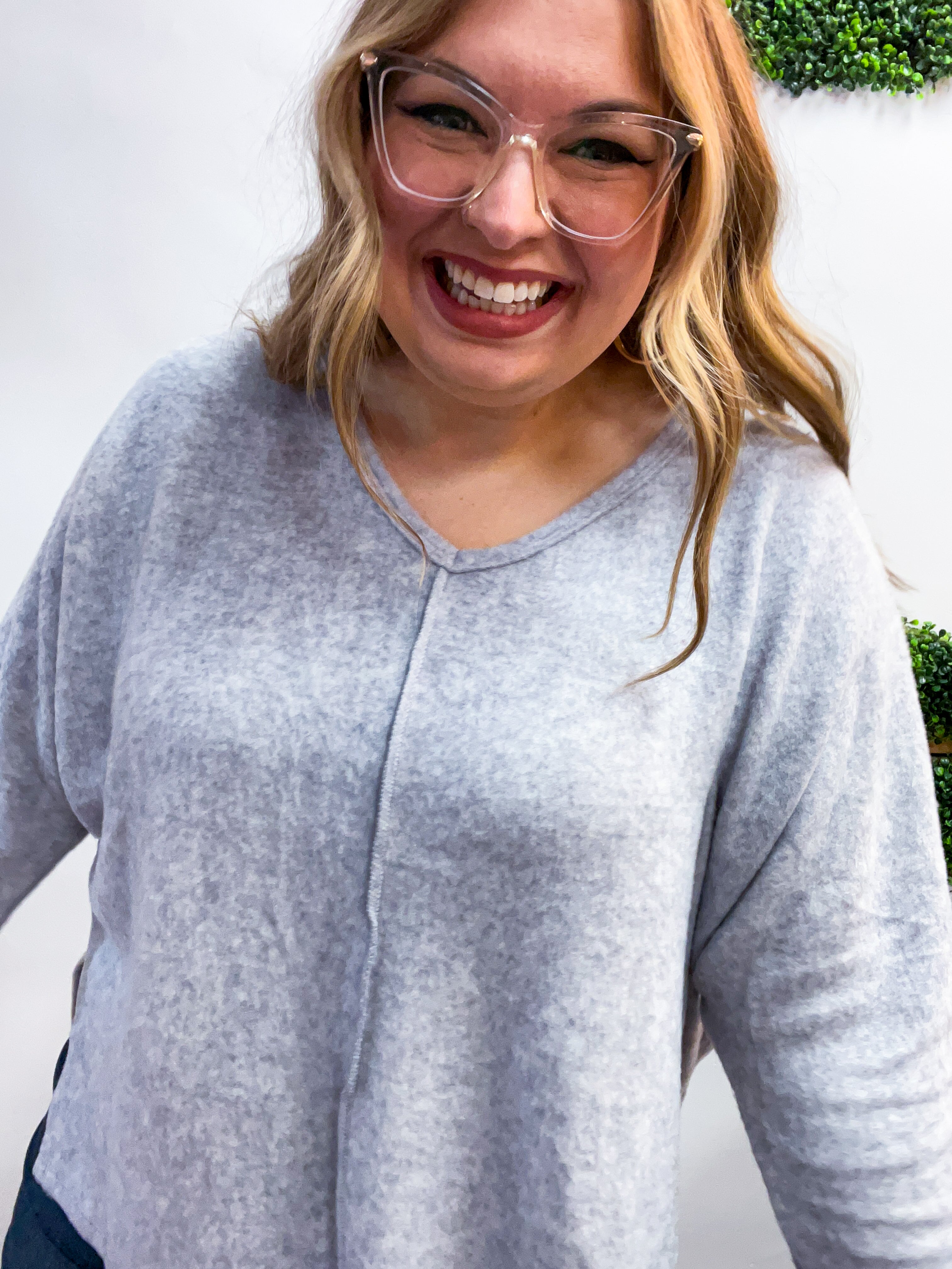 Creamy Comfort V-Neck Sweater in Heather Grey