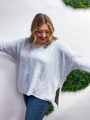 Creamy Comfort V-Neck Sweater in Heather Grey