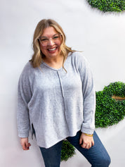 Creamy Comfort V-Neck Sweater in Heather Grey
