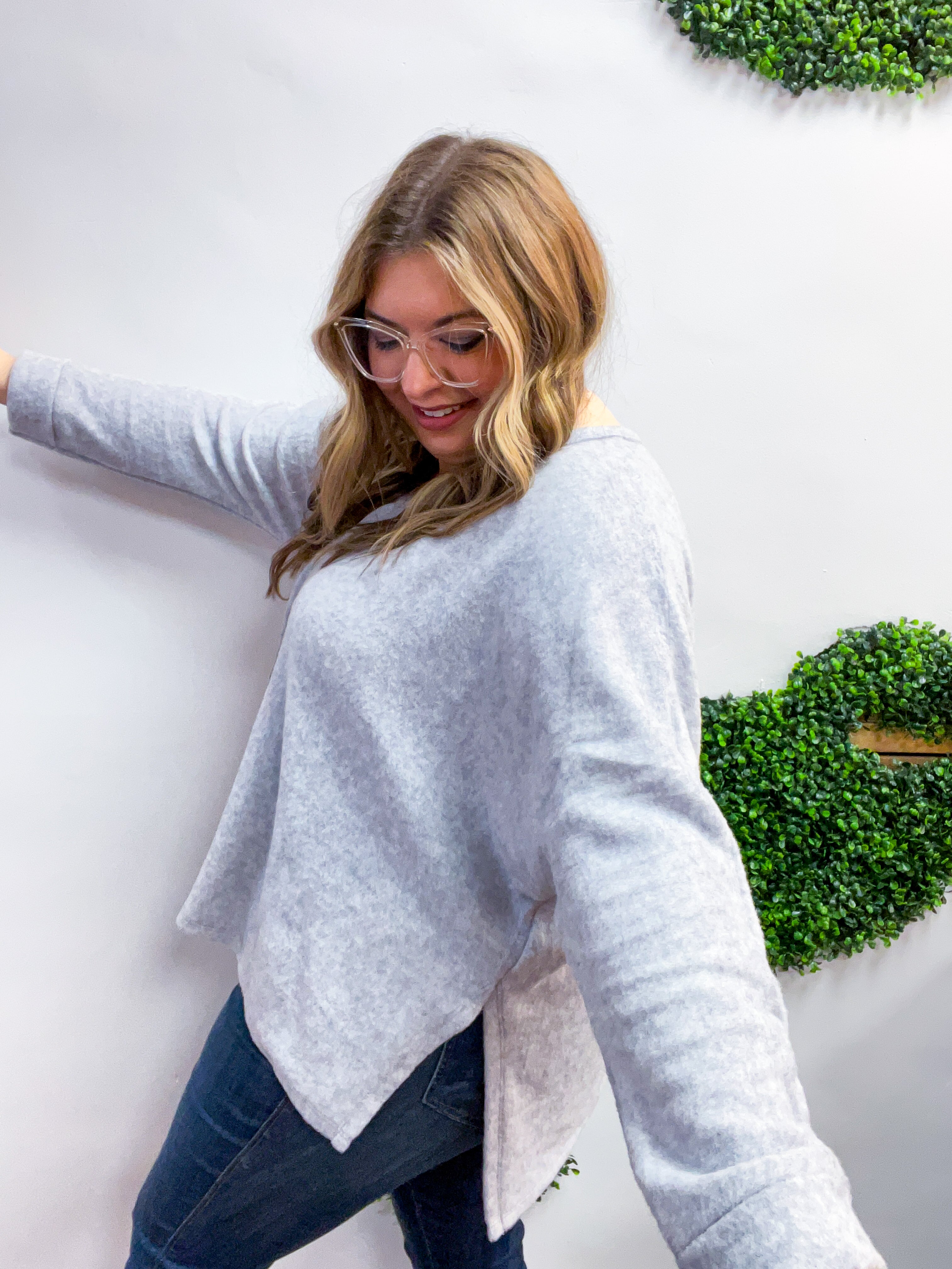 Creamy Comfort V-Neck Sweater in Heather Grey