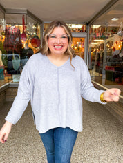 Creamy Comfort V-Neck Sweater in Heather Grey