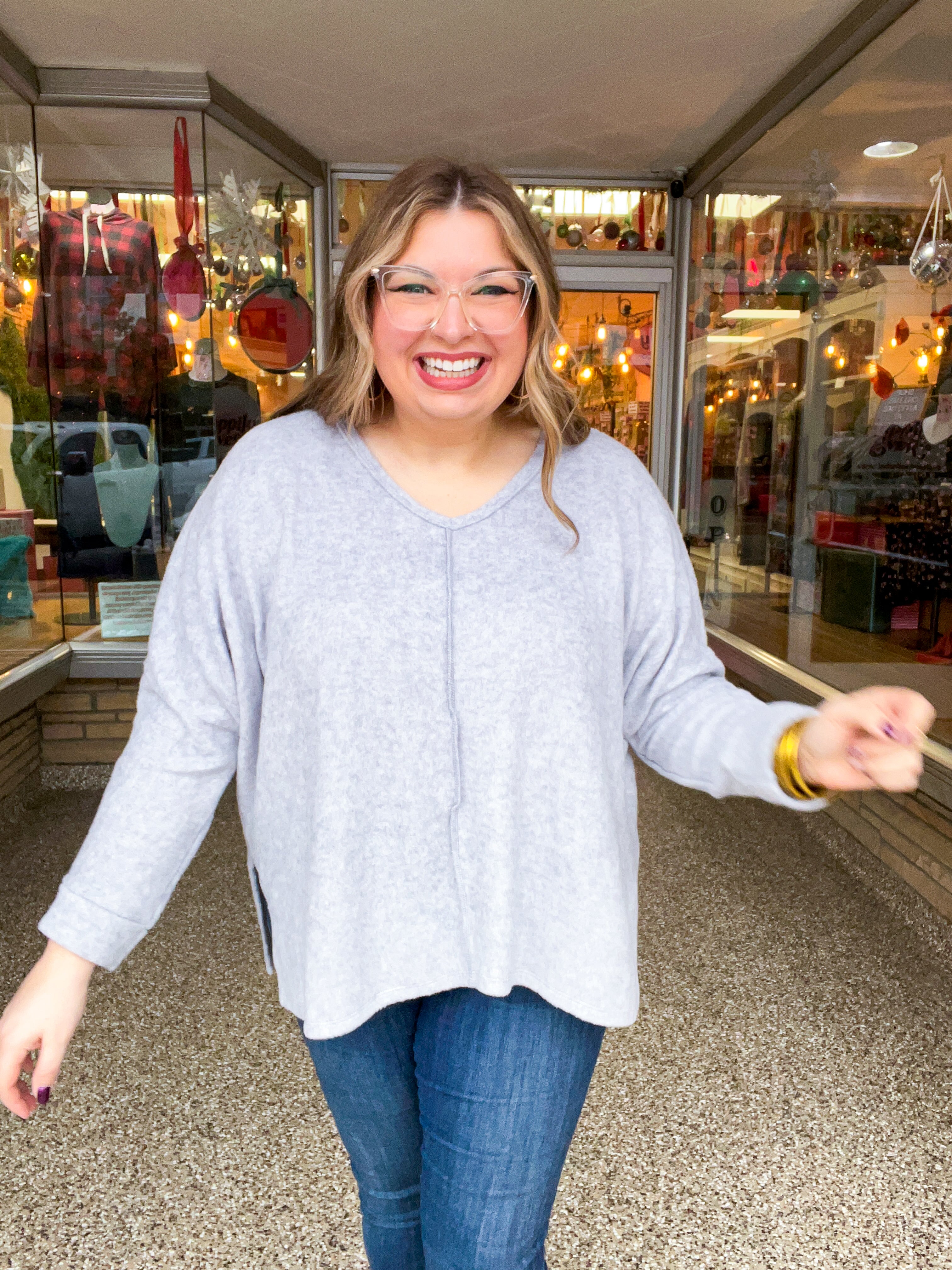 Creamy Comfort V-Neck Sweater in Heather Grey