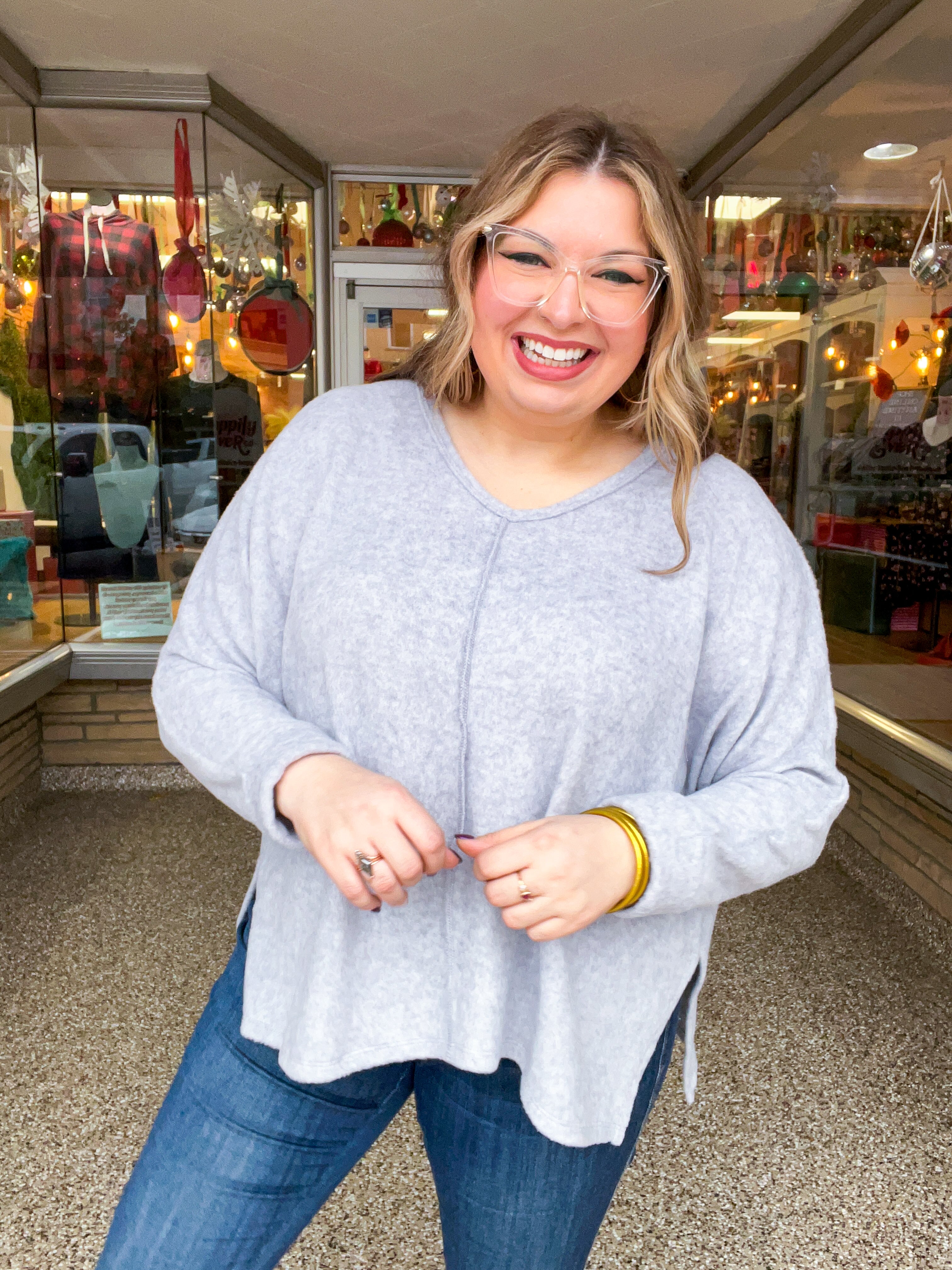 Creamy Comfort V-Neck Sweater in Heather Grey