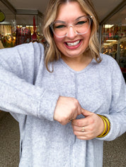 Creamy Comfort V-Neck Sweater in Heather Grey