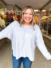 Creamy Comfort V-Neck Sweater in Heather Grey