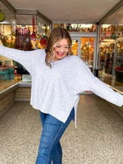 Creamy Comfort V-Neck Sweater in Heather Grey