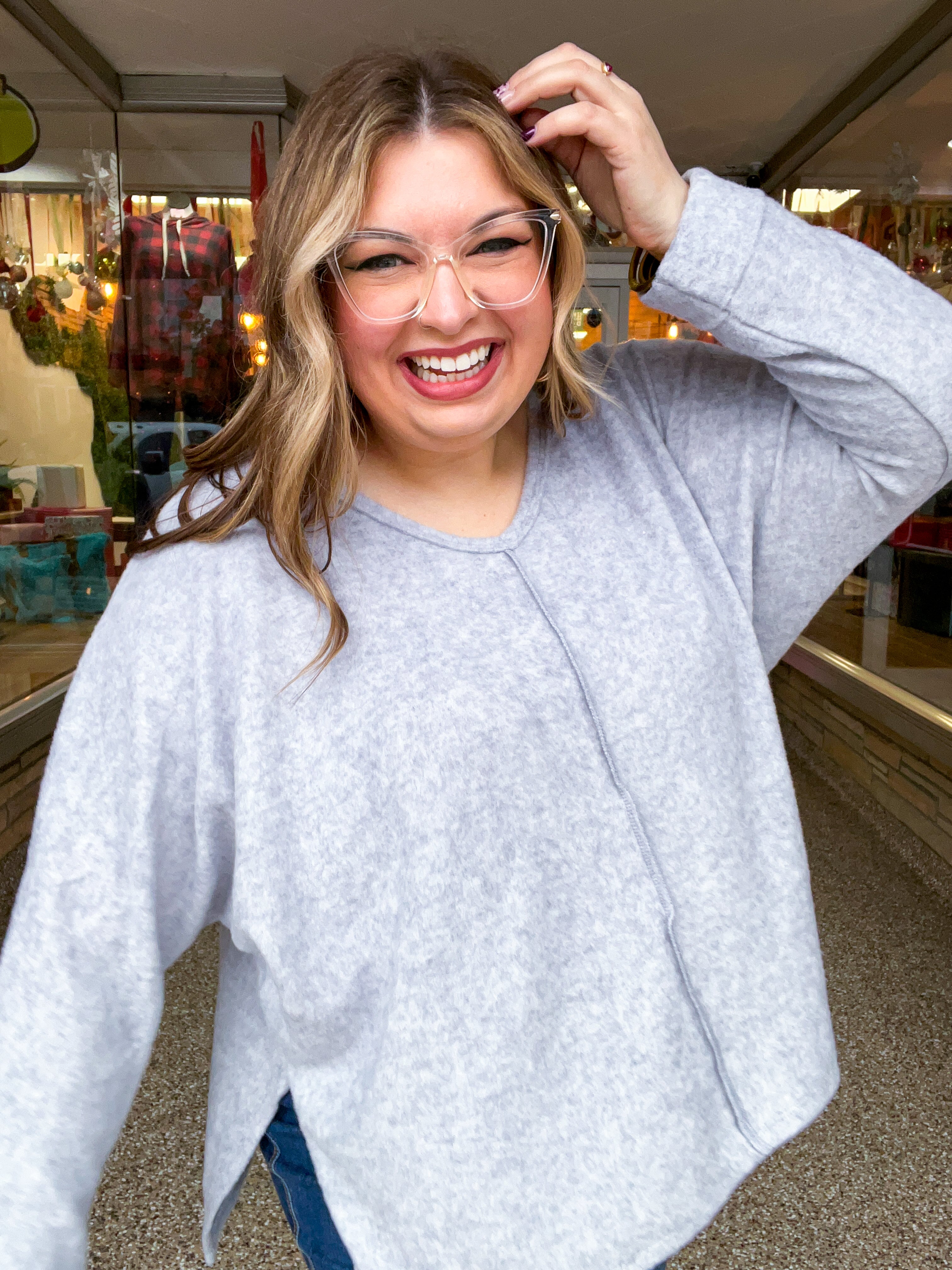 Creamy Comfort V-Neck Sweater in Heather Grey