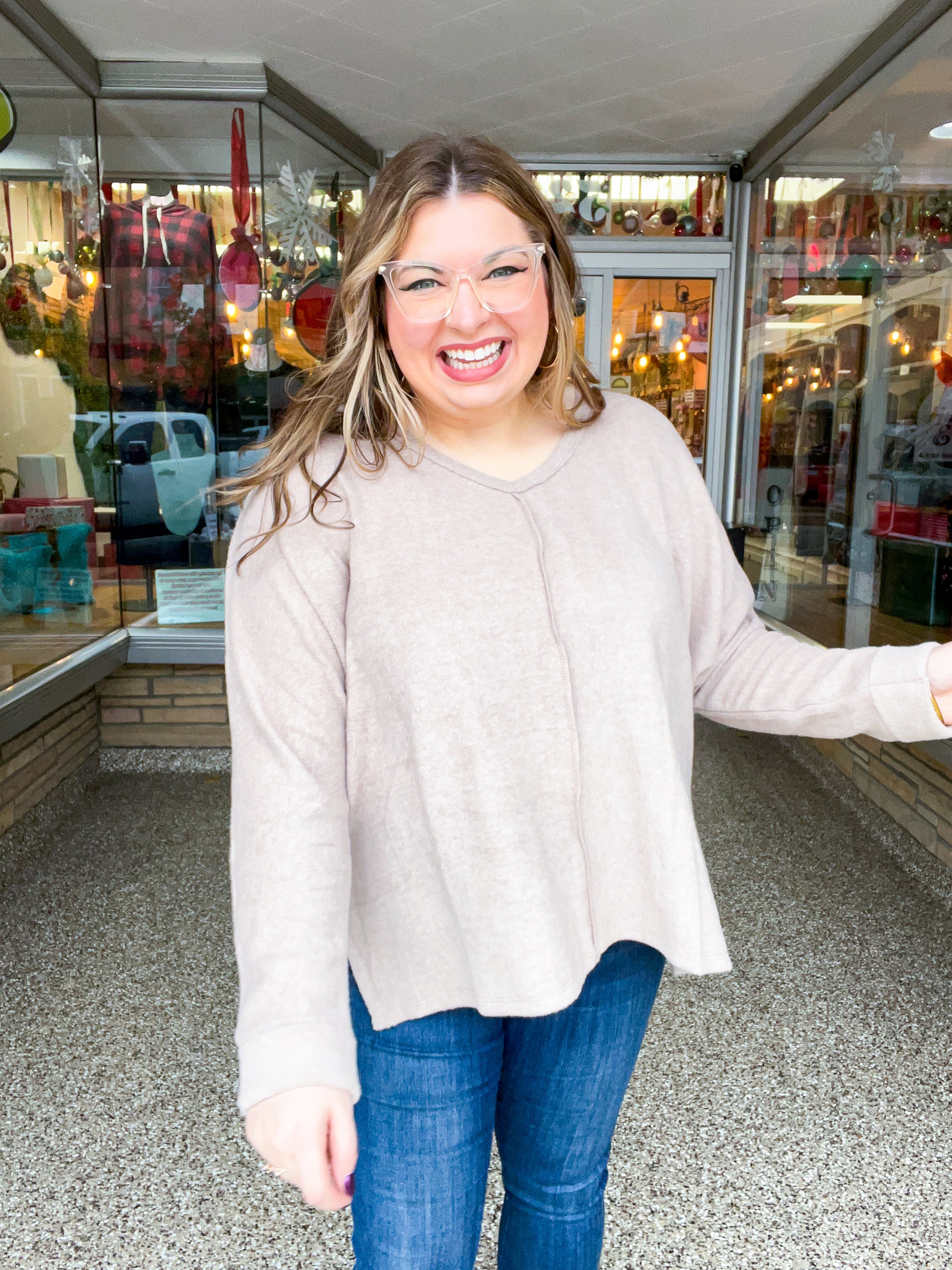 Creamy Comfort V-Neck Sweater in Ash Mocha
