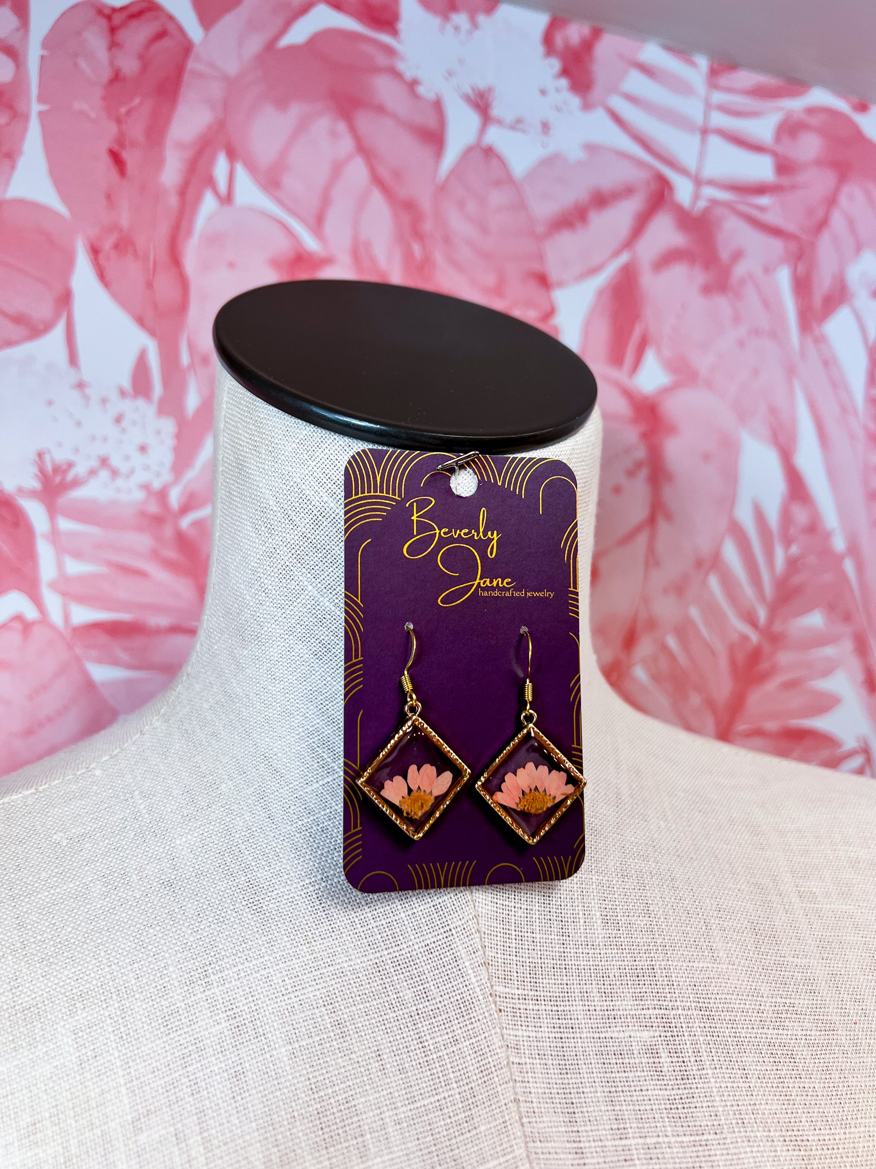 Beverly Jane |  Petal Pop Squares Earrings – Pink Bloom