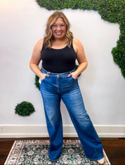 Tummy Control High Rise Wide Flare Jeans by Risen