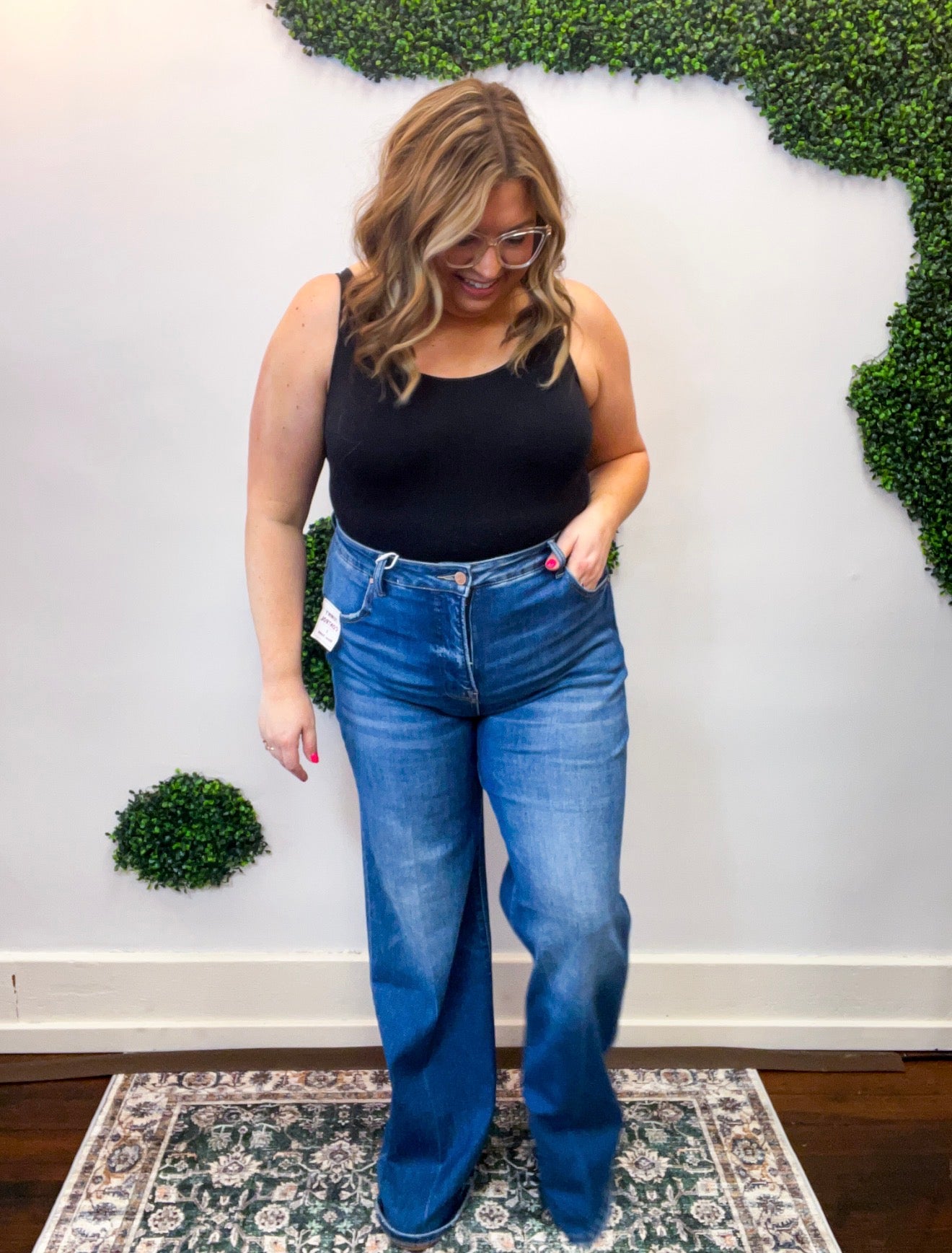 Tummy Control High Rise Wide Flare Jeans by Risen