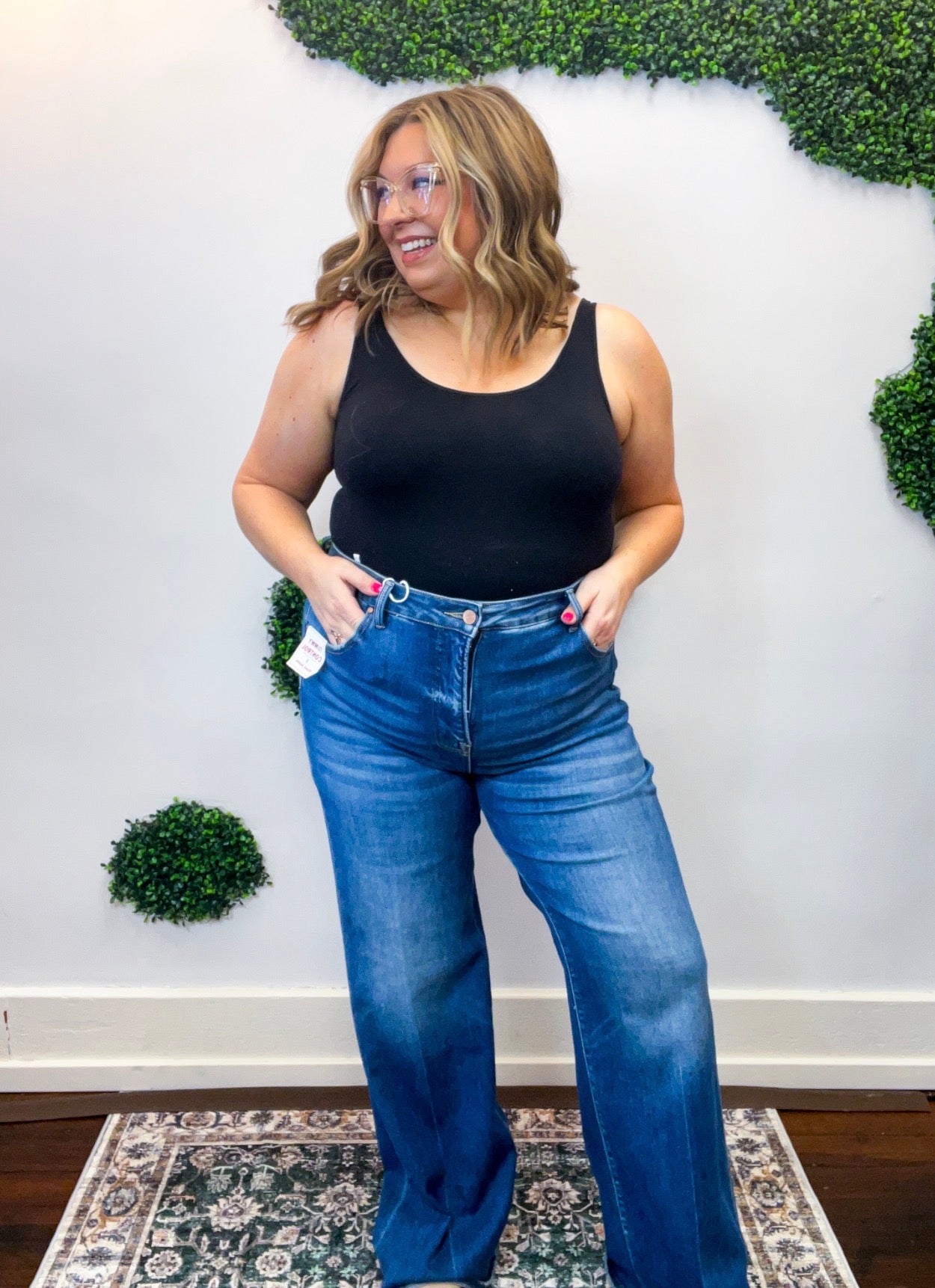 Tummy Control High Rise Wide Flare Jeans by Risen