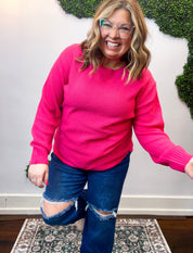 Sweet & Simple Knit Sweater in Hot Pink