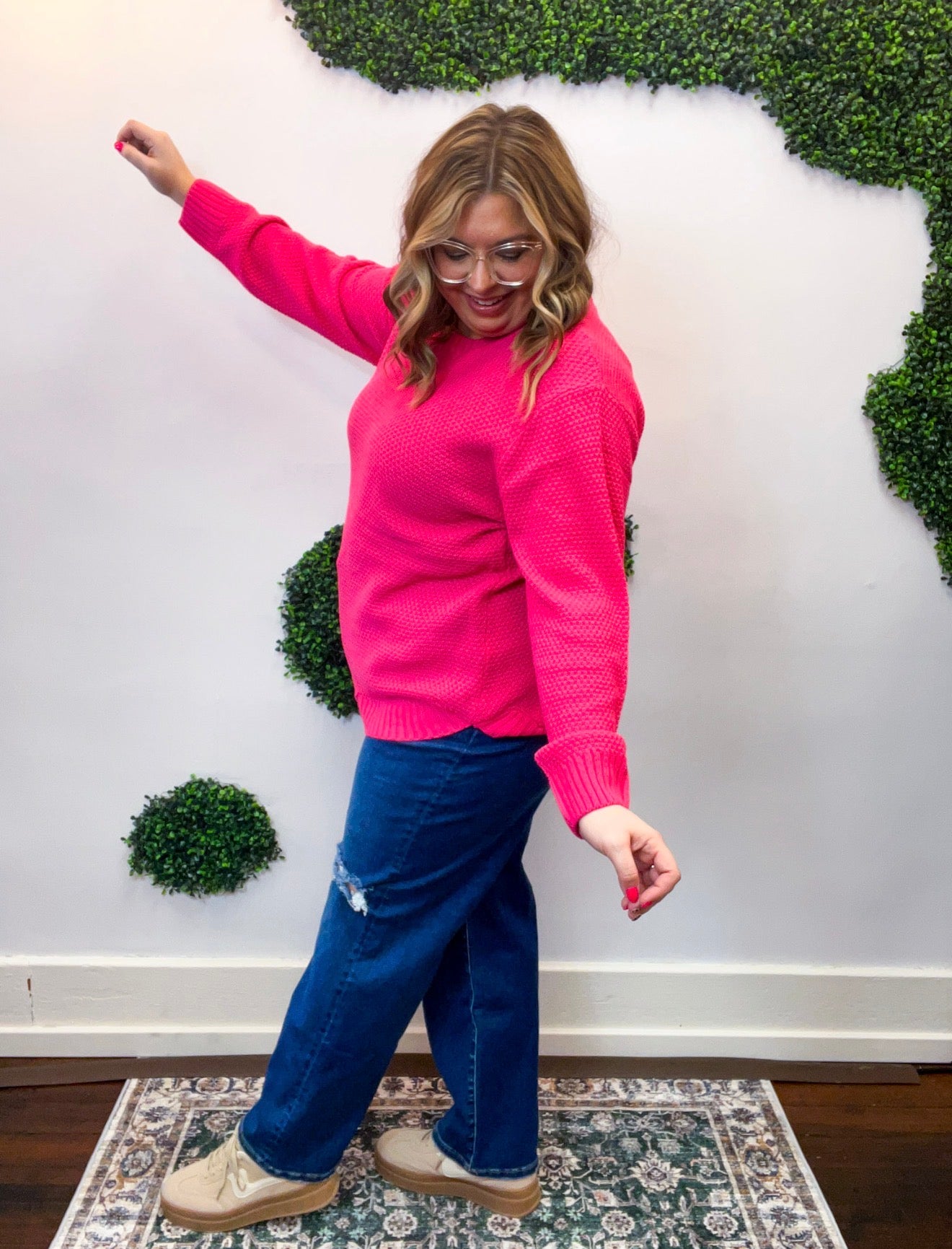 Sweet & Simple Knit Sweater in Hot Pink