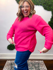 Sweet & Simple Knit Sweater in Hot Pink