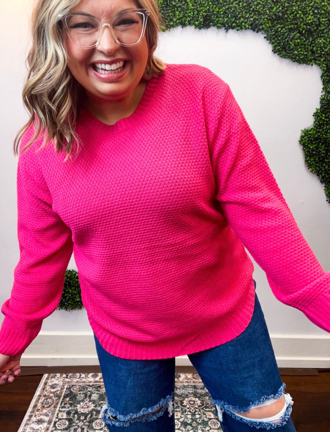 Sweet & Simple Knit Sweater in Hot Pink
