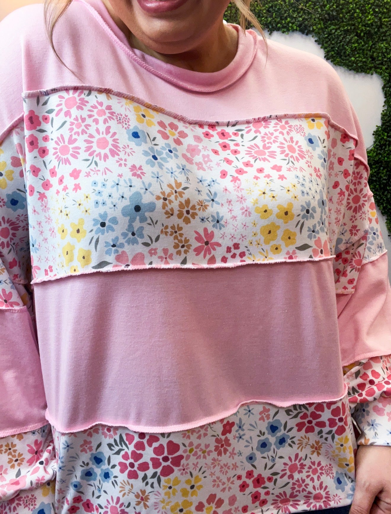 Soft Petals Colorblock Pullover in Pink