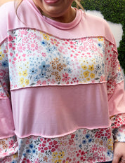 Soft Petals Colorblock Pullover in Pink