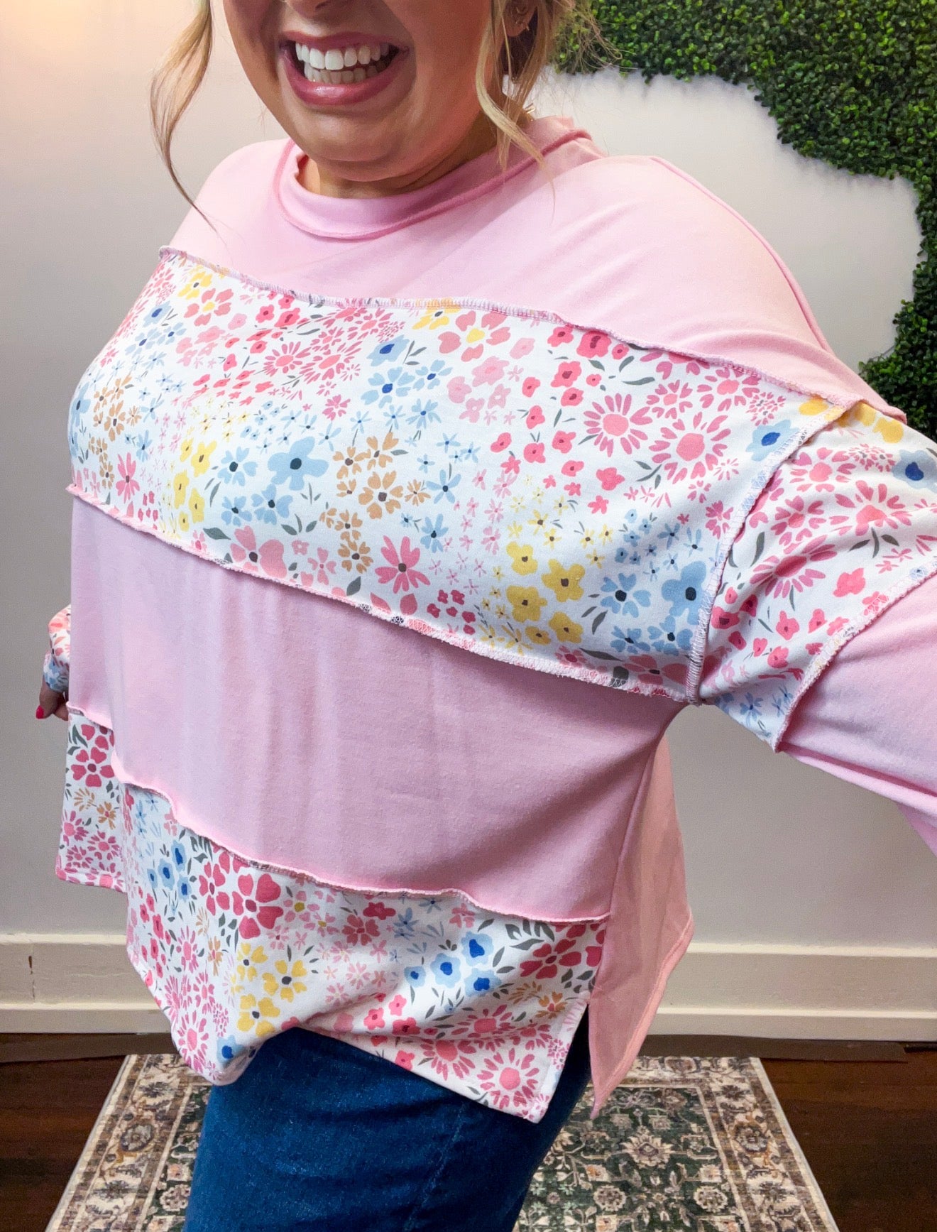 Soft Petals Colorblock Pullover in Pink
