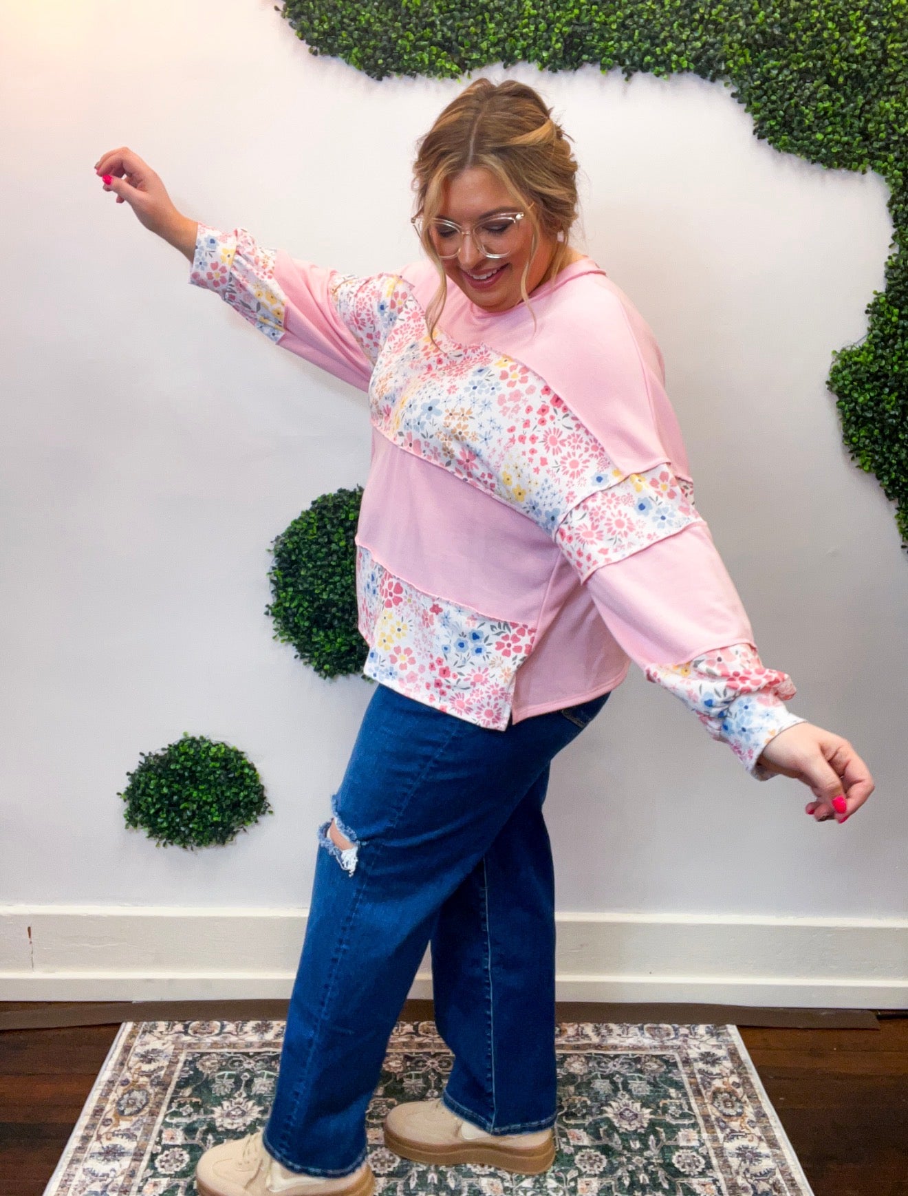 Soft Petals Colorblock Pullover in Pink