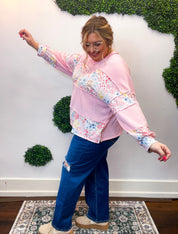 Soft Petals Colorblock Pullover in Pink