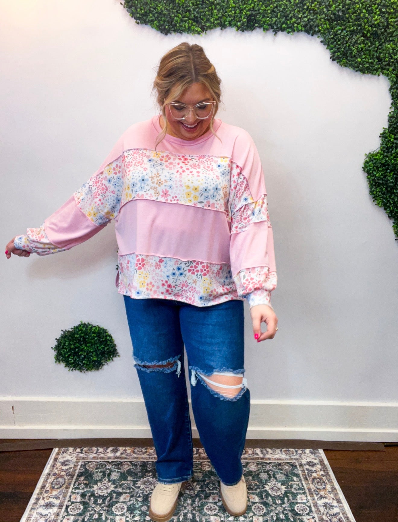 Soft Petals Colorblock Pullover in Pink