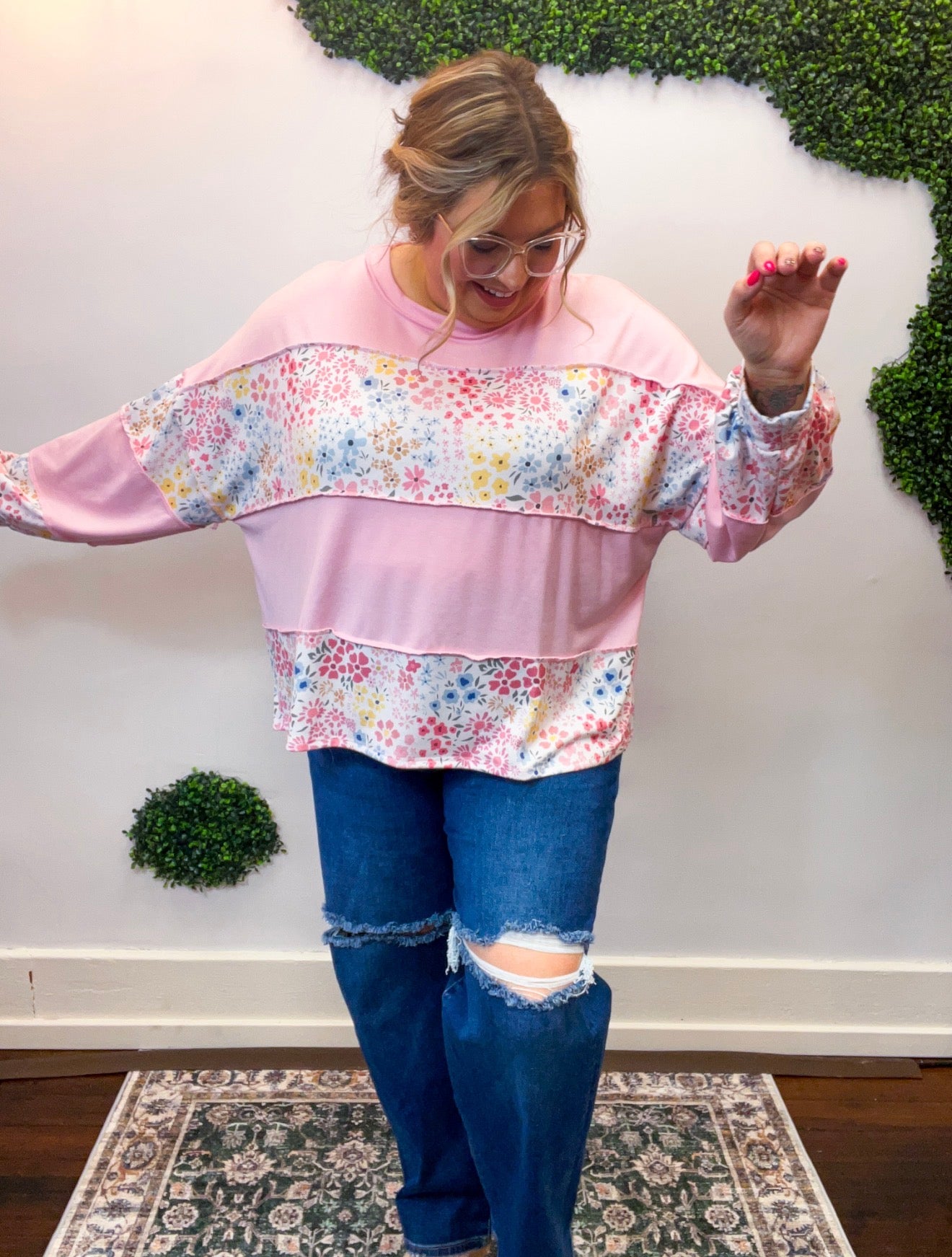 Soft Petals Colorblock Pullover in Pink