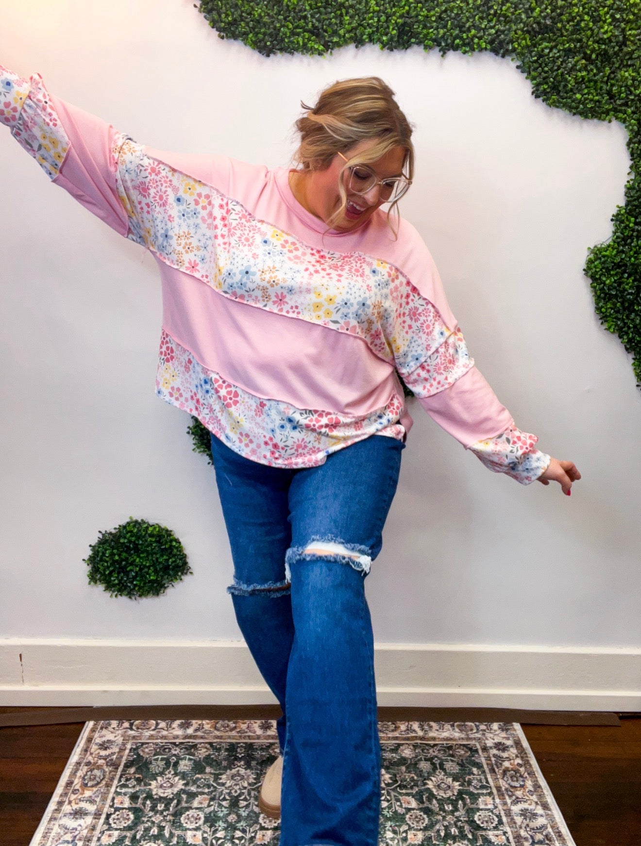 Soft Petals Colorblock Pullover in Pink