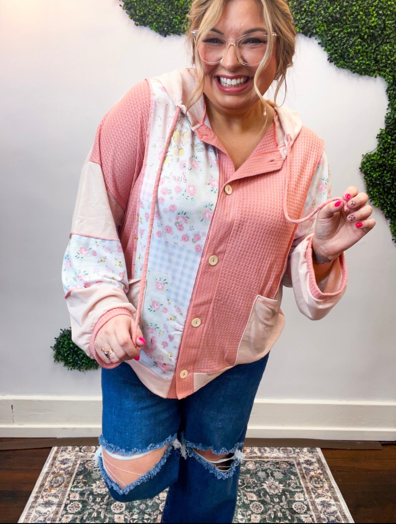 Petal Patch Hoodie Shacket