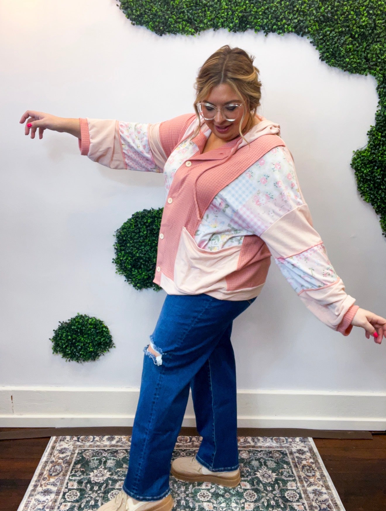 Petal Patch Hoodie Shacket