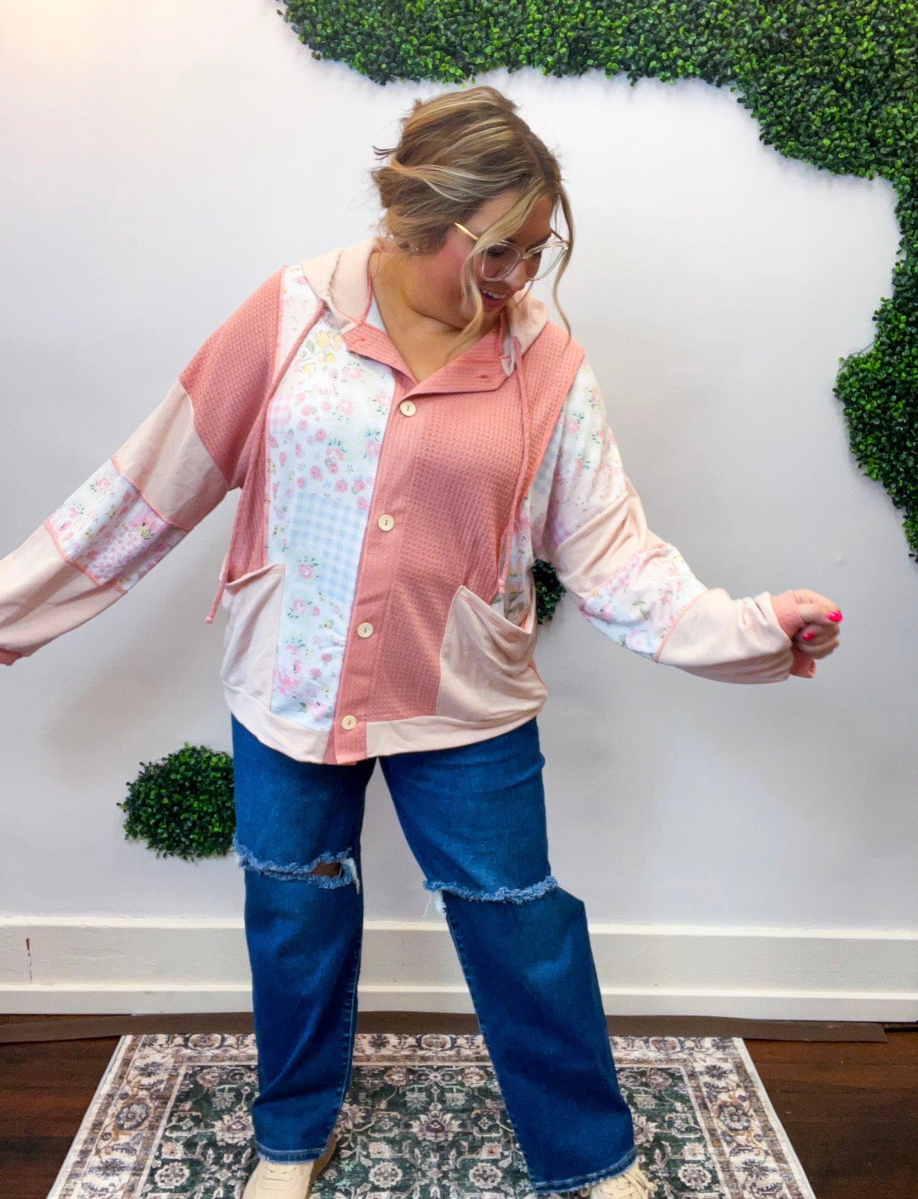 Petal Patch Hoodie Shacket