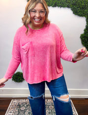 Washed Weekend Dolman Pocket Top in Fuchsia