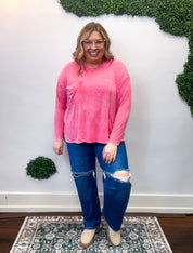 Washed Weekend Dolman Pocket Top in Fuchsia