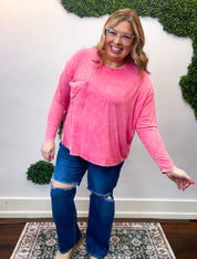 Washed Weekend Dolman Pocket Top in Fuchsia