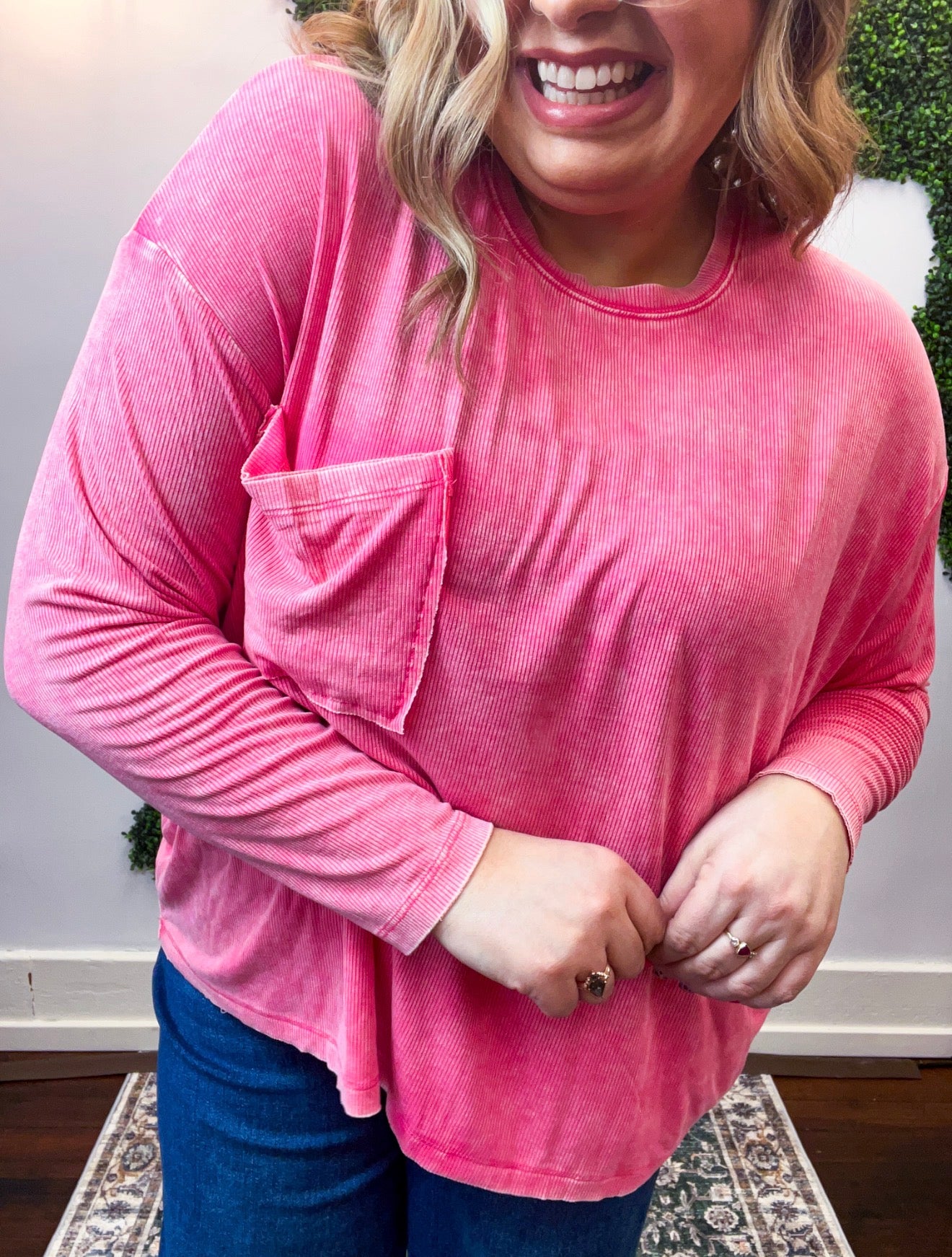 Washed Weekend Dolman Pocket Top in Fuchsia