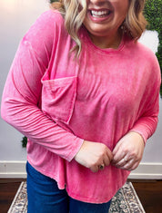 Washed Weekend Dolman Pocket Top in Fuchsia