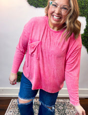 Washed Weekend Dolman Pocket Top in Fuchsia